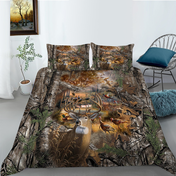 Elk Theme Microfiber Duvet Cover Set California King Size 3 2 Piece Realtree Camo Forest Deer Bird Bedding 1 Pillow Cases For Kids Teens S Wish Elk Theme Microfiber Duvet Cover Set, California King Camo Bed Sets