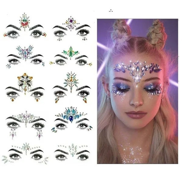 Shining Party Queen Rhinestone Sticker 3D Face Eye Stickers Bohemian
