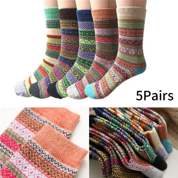 Winter Socks Wool Cashmere Soft Thick Warm Ladies 5 Pairs Women Casual