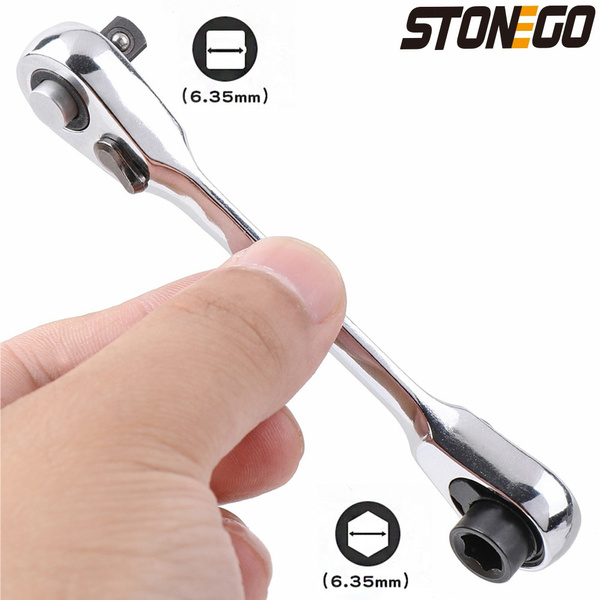 Mini 1/4inch Double Ended Quick Socket Ratchet Wrench Rod Screwdriver Tool Handl 