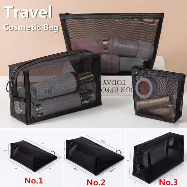 Women Men Necessary Black Transparent Mesh Cosmetic Bag Travel Makeup ...