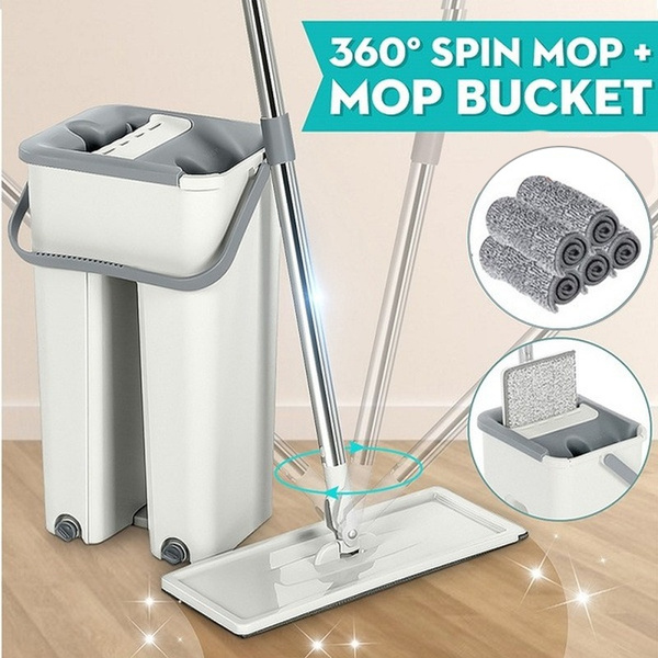Flat Squeeze Mop with Bucket Hand Free Wringing Floor Cleaning