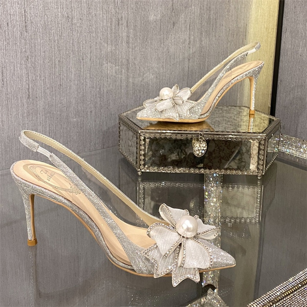 Chic Ivory Champagne Bridal Heels With Bow With Pearls, 5cm Low Transparent  Chunky Heel, Ribbon Tie Perfect For Summer Weddings AL9503 From Allloves,  $10.26 | DHgate.Com