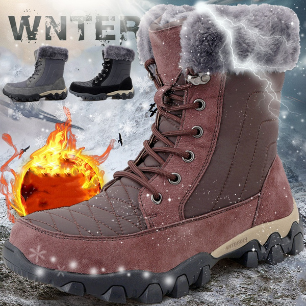 Winter Boots for Men Outdoor Warm Fleece Lined Waterproof High Top Fur Boots Non Slip Snow Boots Hiking Boots Pig Skin Camping Boots Plus Size Work