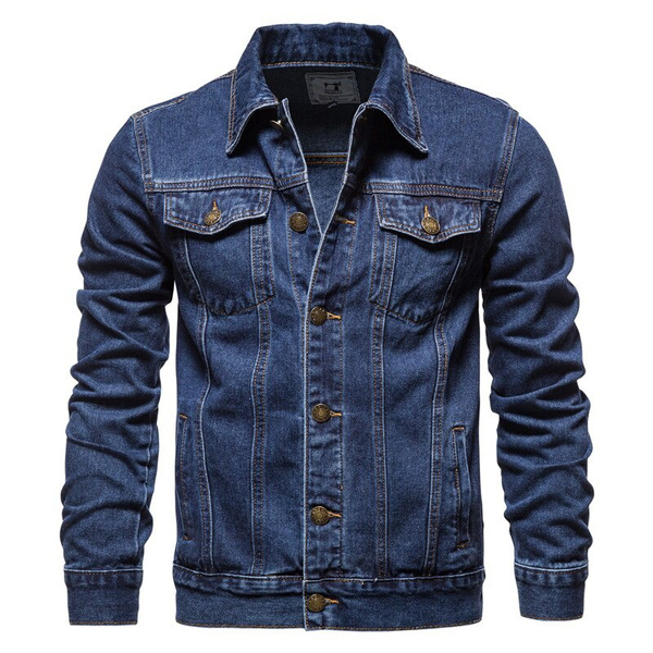 DISHAN Men Jean Jacket Plush Lining Single Breasted Turndown Collar Solid  Color Long Sleeve Coldproof Winter Thicken Lapel Denim Coat for Trip -  Walmart.com
