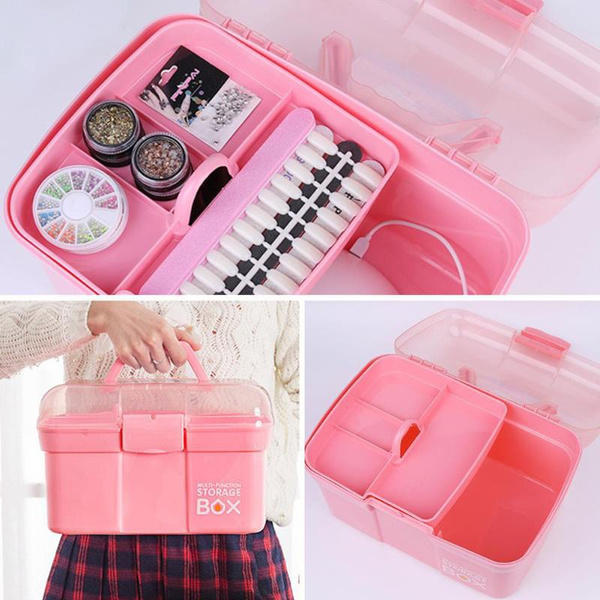 Plastic Manicure Organizer Double Layer Nail Art Storage Box