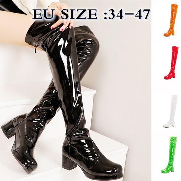 New Women Over Knee Boots Patent Leather Thigh Boots High Boot Plus