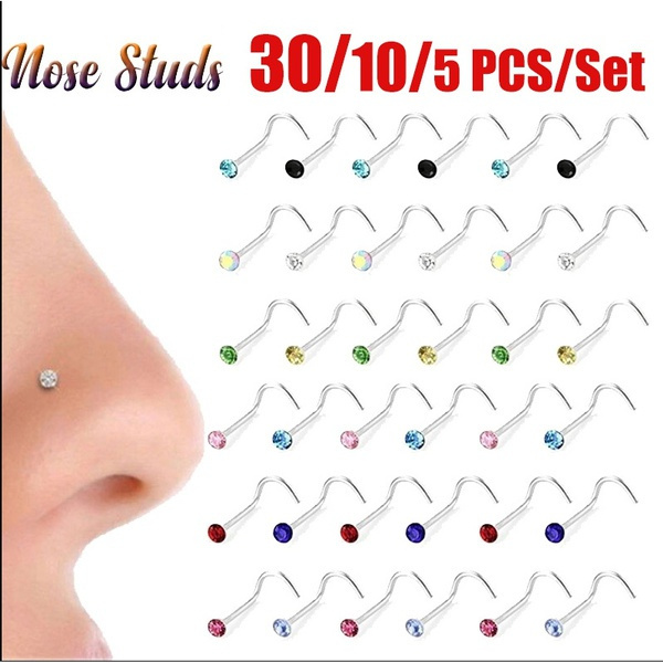 5/10/30pcs Nose Ring Set Women Girl Colorful Zircon Stainless Steel Nose  Piercing Nose Stud Lot Body Jewelry | Wish