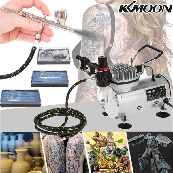 KKmoon Brand New Professional 3 Airbrush Kit With Air Compressor Dual-Action  Hobby Spray Air Brush Set Tattoo Nail Art Paint Supply W/ Cleaning Brush