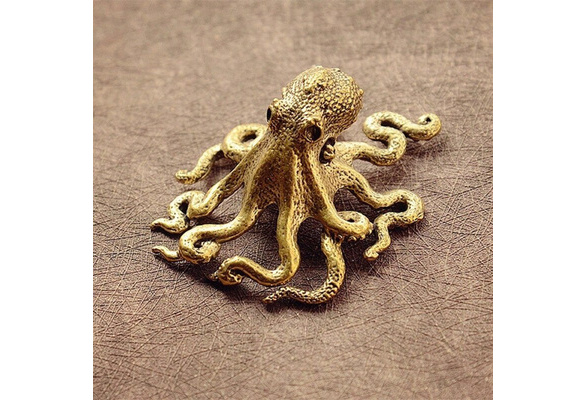 Small Octopus Statue Metal Brass Tea Pet Table Ornament Lucky Home