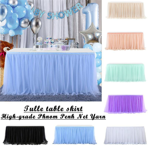 Tulle Table Skirt High-End Gold-Rimmed Mesh Birthday Wedding Party Decoration