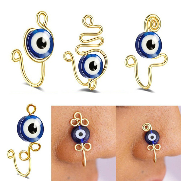 Evil Eye Nose Ring Handmade Copper Plated Real Gold Nose Ring Punk Fake Nose Ring Cuff Nose Nail