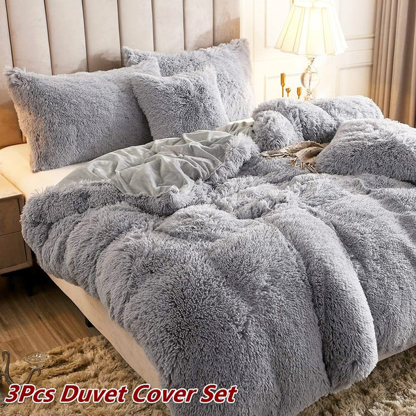 Faux Fur Velvet Fluffy Bedding Duvet, Black Fur Duvet Set