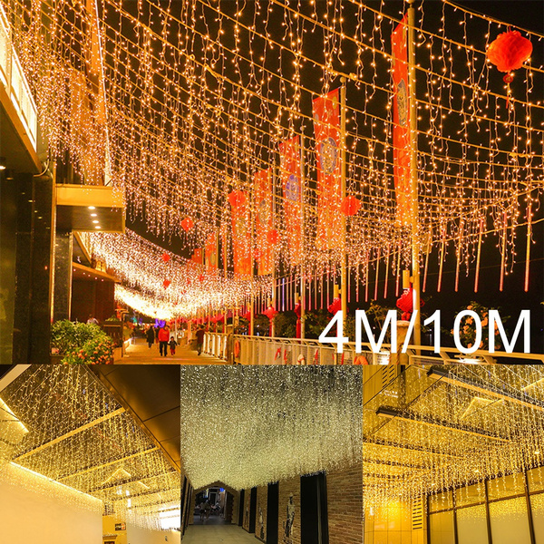 4/10M Waterproof Outdoor Christmas Light Droop Curtain LED Icicle String Lights with 8 Modes Wish