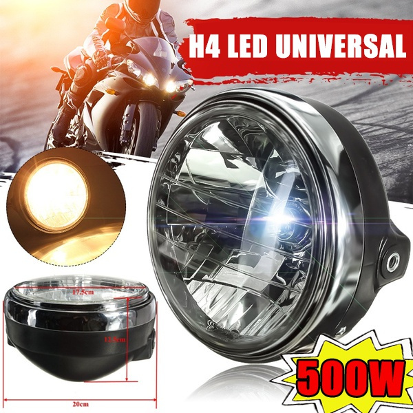 NEW Upgrade 500W 7 Inch Black Motorcycle/Bike Round Headlight H4 Bulb