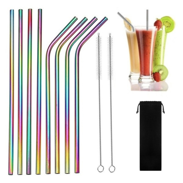 Colorful Reusable Metal Drinking Straw Stainless Steel Sturdy Bent ...