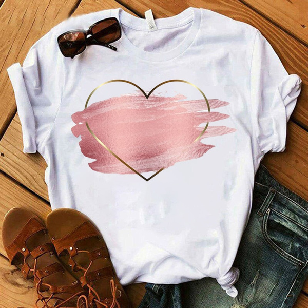 Cute Heartbeat Love T shirts For Women Summer Tee Shirt Femme