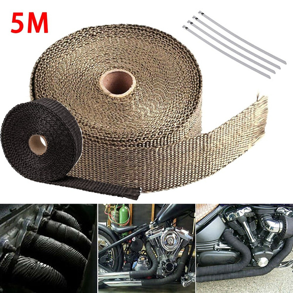Exhaust Manifolds Fiberglass Heat Wrap Tape Thermal Wrap Black 2" x 5M w/ 5 Ties