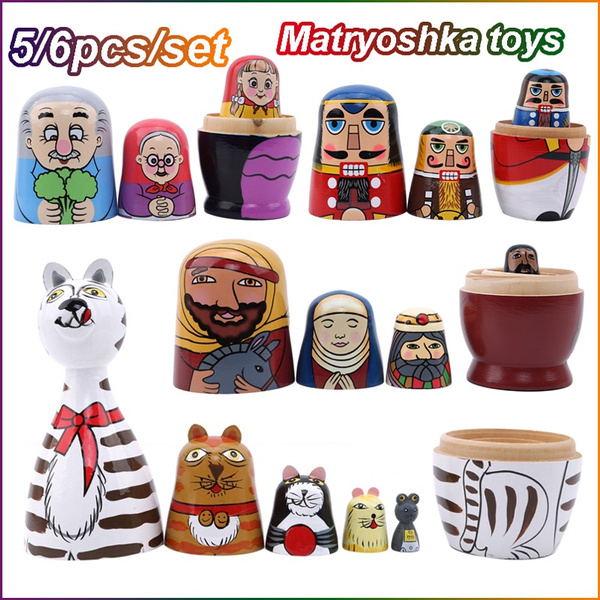 5/6pcs Wooden Russian Nesting Dolls Kids Gifts Cartoon Multicolor  Children's Toy Matryoshka Stacking Dolls | Wish