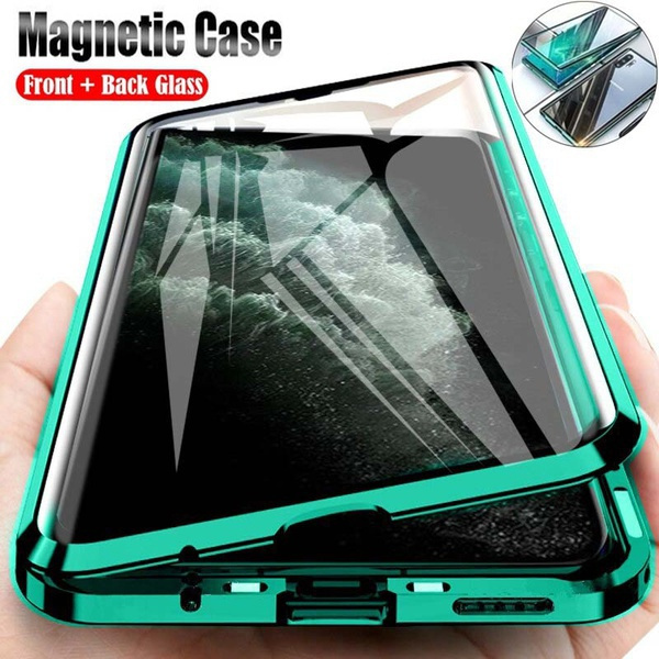 Vend om bryder ud teleskop 360 Magnetic Adsorption Case with Tempered Glass Full Screen Protector Cover  for Samsung Galaxy S21/ S21 Ultra /S20 Plus/Note20 Ultra S10 Plus S9 Plus  S8 A12 A22 A32 A52 A72 A01 A11