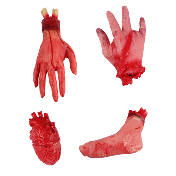 VORCOOL 4pcs Halloween Severed Hands & Feet Set - Realistic Bloody Body Part Props For Decor