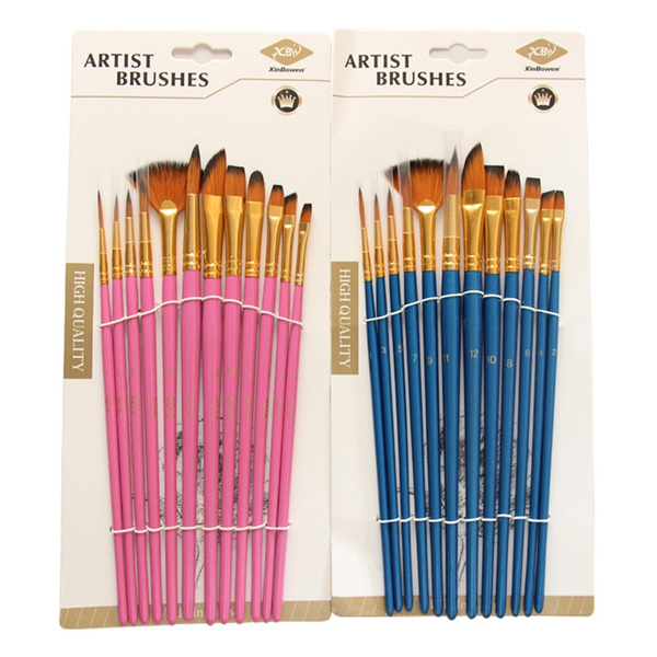 12 Art Brushes Wooden Pole Multipurpose Watercolor Brush Set Wish