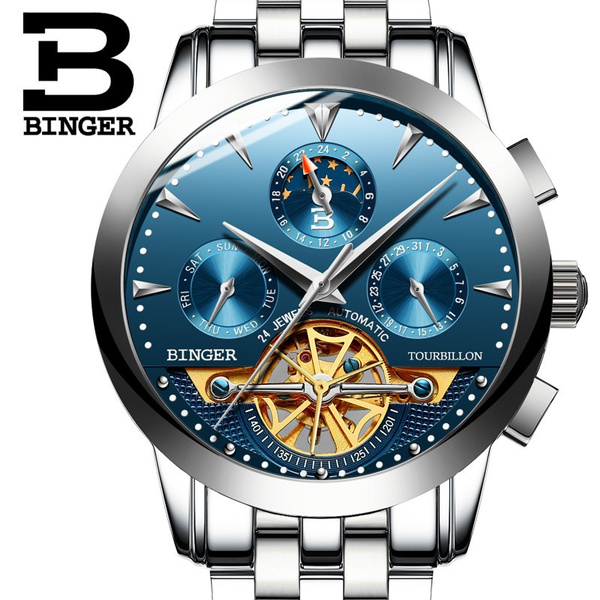 BINGER Automatic Winding Mechanical Watches Tourbillon Mechanical