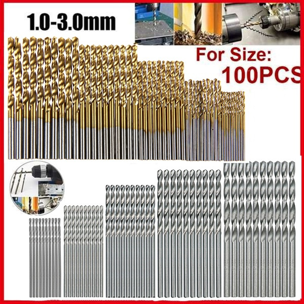 100pcs 1.0-3.0mm Straight Shank HSS Twist Drills Woodworking Drill Bits Tool Set 