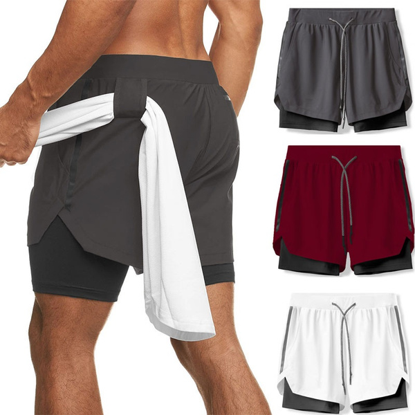 Men 2 In 1 GYM Sport Shorts Running Fitness Jogging Workout Sports Short  Pants