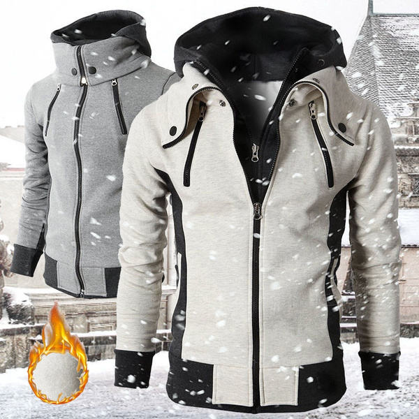 2021 Zipper Men Jackets Autumn Winter Casual Fleece Coats Bomber Jacket Scarf Collar Fashion