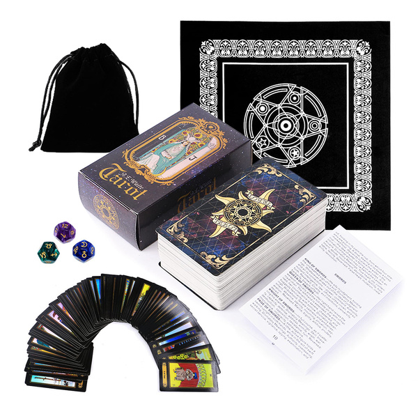 Dahexeig Tarot Cards Set 78 Cards Shining Glowing Holographic Portable Classic Werther Tarot Cards Deck with Colorful Box and English Manual Guide for Beginners and Expert Readers（Borderless Tarot） 