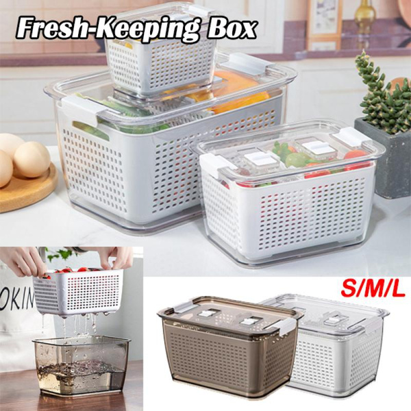 Fridge Organizer Fresh Vegetable Fruit Seal Boxes Drain Basket