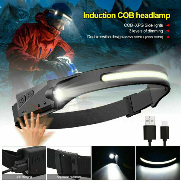 Motion Sensor Waterproof Head Torch Headlight LED COB USB Rechargeable Headlamp 