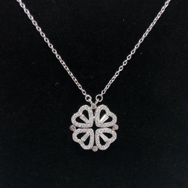 Folding Pendant Four Leaf Clover Magnetic Necklace Sterling Silver