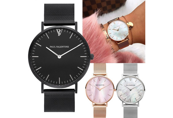 Japanese Quartz Movement High Quality 36mm Paul Valentine Women s Stainless Steel Mesh Rose Gold Women s Watch Wish