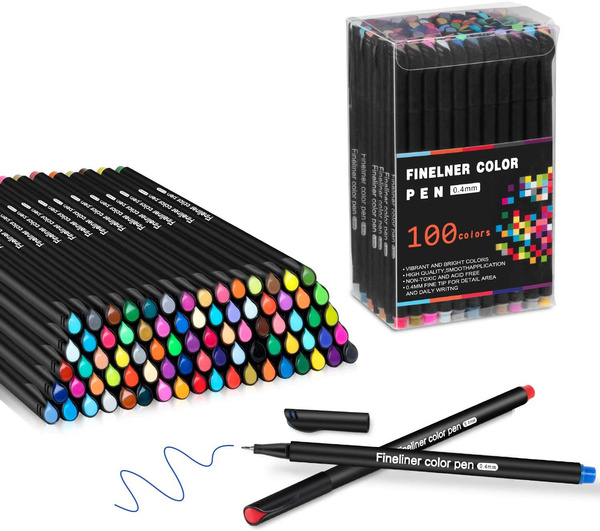Fineliner Color pen - 12 24 36 48 60 100 Unique Colored Fine Point Pens,  0.4mm Felt Tips Porous Point Marker for Adult Coloring Book