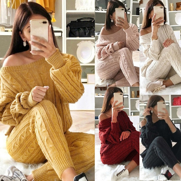  2 Piece Outfits For Women Pullover Long Sleeve Set