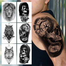 largetattoo, skull, Owl, Tattoo sticker