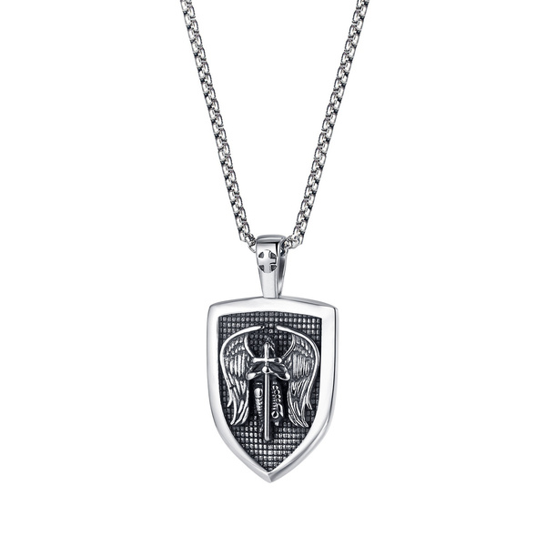 Diamond-Cut Saint Michael Necklace Charm in 10K Solid Two-Tone Gold | Banter