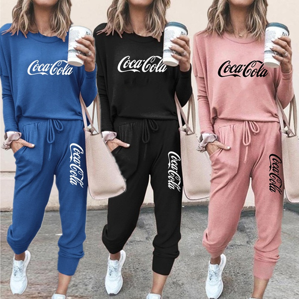 NEW Women Fashion Sport Wear Printed Tops+Pants Suit Running Set Solid  Color Cotton Long Sleeved Jogging Tracksuit Plus Size S-2XL