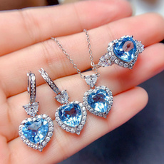 925 sterling silver necklace, Blues, crystal pendant, Engagement