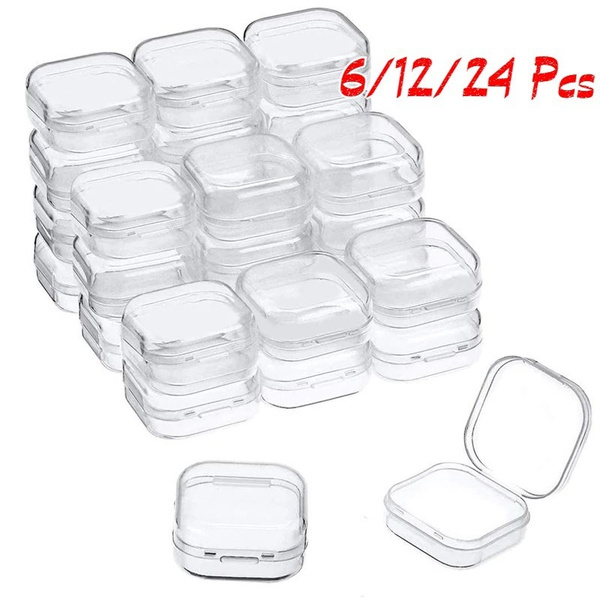 6/12/24 Packs Plastic Beads Storage Containers Mini Clear Square Box Empty  Case with Lid for Earplugs, Jewelry, Hardware Small Craft