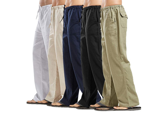 Mens Linen Trousers Summer Pants Plus Size 5xl Casual Male Solid Loose Pants  Spring Summer Casual Men's Clothing