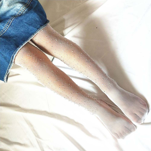 Fashion Stretchy Crystal Nylon Girls Children Mesh Pantyhose Rhinestone Fishnet  Tights Kid Stockings