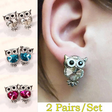 Owl, Fashion, diamondstudsearring, Colorful