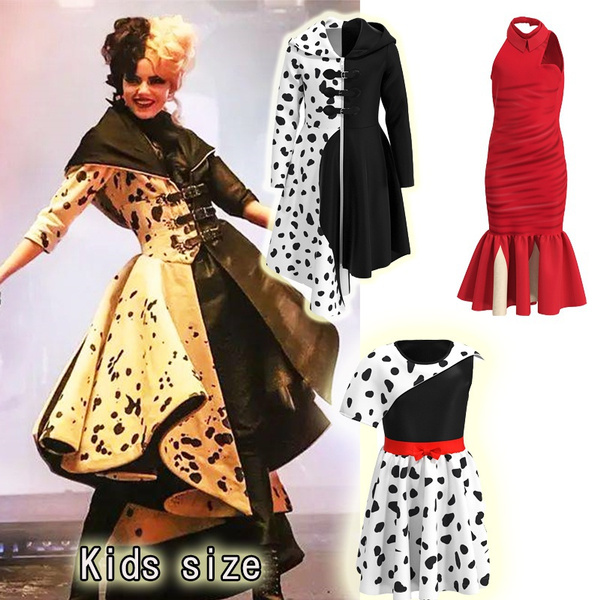 Anime Kids Cruella De Vil Cosplay Costume Girl Fancy Gown Black White ...