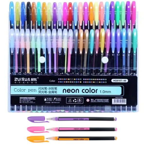 48 Colors Set Gel Pens Art Books Markers Glitter Neon Metallic