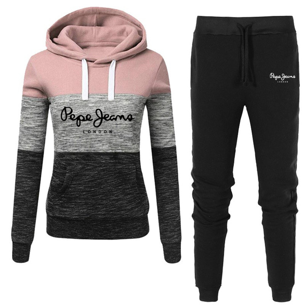 2 Piece Set Women's Tracksuit Pullover Hoodie+Pants Sports Suit Female Pepe  Jeans Autumn Winter Sweatshirt Sets Sportswear Suits for Woman and Girls