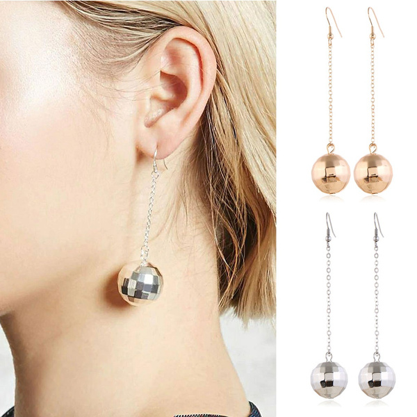 1set Disco Ball Earrings Golden Silver Mirror Ball Earrings Dance Party