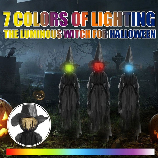 Light-Up Witches with Stakes Halloween Decorations Outdoor Holding ...